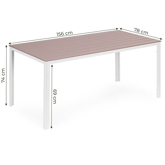 Table de jardin pour 6 personnes 156x78 cm polywood mobilier de terrasse beige blanc MultiGarden