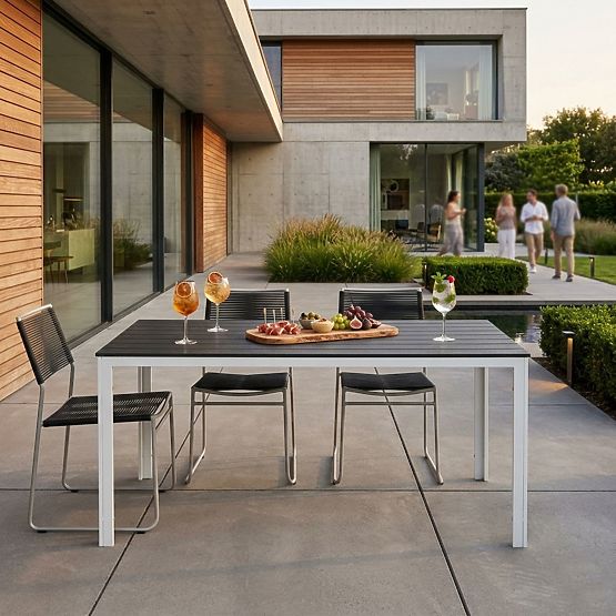 Table de jardin pour 6 personnes 156x78 cm polywood mobilier de terrasse gris blanc MultiGarden