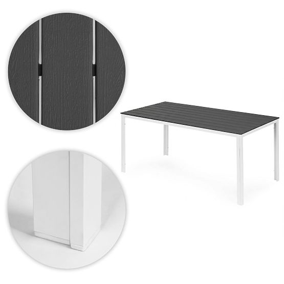 Table de jardin pour 6 personnes 156x78 cm polywood mobilier de terrasse gris blanc MultiGarden