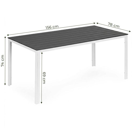 Table de jardin pour 6 personnes 156x78 cm polywood mobilier de terrasse gris blanc MultiGarden