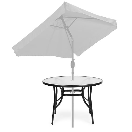 Table de jardin rond 105 cm pour terrasse, jardin, balcon, verre trempé, trou pour parasol MultiGard