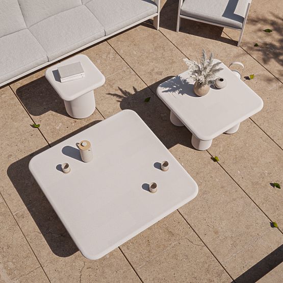 Table de jardin Vibonis 100 cm, carrée, en ciment, beige clair