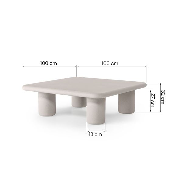 Table de jardin Vibonis 100 cm, carrée, en ciment, beige clair