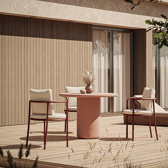 Table de jardin Vibonis 100 cm, rond, en ciment, couleur terre cuite