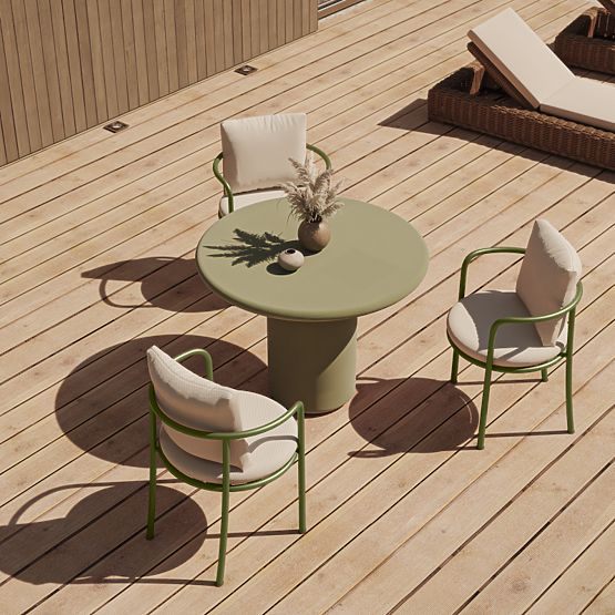 Table de jardin Vibonis 100 cm, rond, en ciment, vert