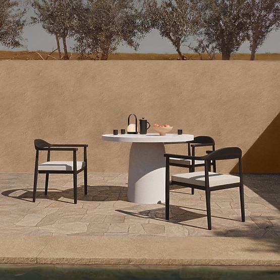 Table de jardin Vibonis 106 cm, rond, en ciment, beige clair, mat