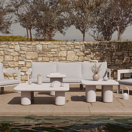 Table de jardin Vibonis 70 cm, carrée, en ciment, beige clair