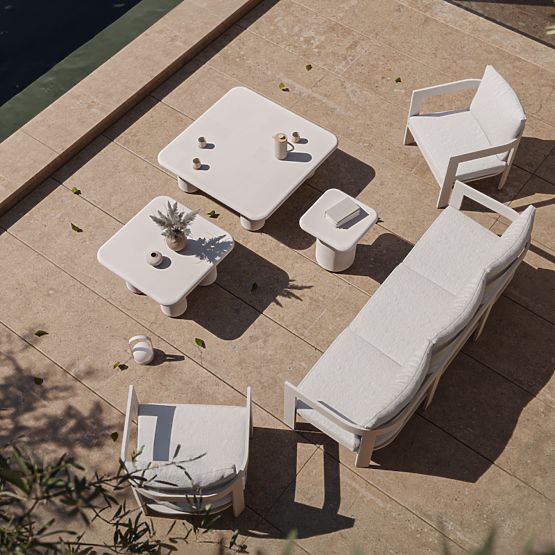 Table de jardin Vibonis 70 cm, carrée, en ciment, beige clair