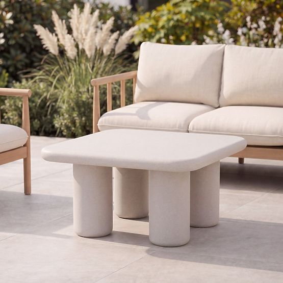 Table de jardin Vibonis 70 cm, carrée, en ciment, beige clair