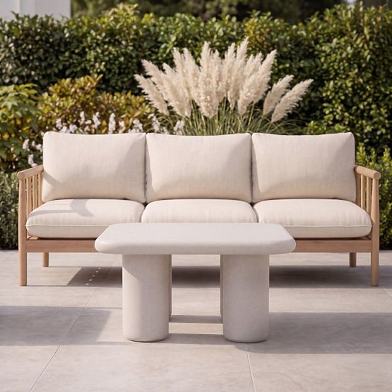 Table de jardin Vibonis 70 cm, carrée, en ciment, beige clair