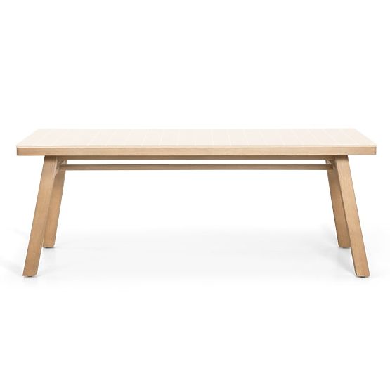 Table de jardin Wabi 200 cm avec plateau en pierre, bois d'acacia clair/beige clair, rectangulaire