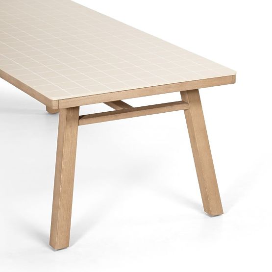 Table de jardin Wabi 200 cm avec plateau en pierre, bois d'acacia clair/beige clair, rectangulaire