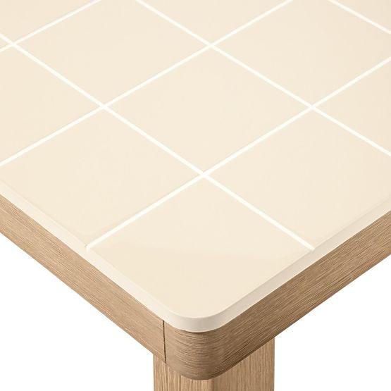 Table de jardin Wabi 200 cm avec plateau en pierre, bois d'acacia clair/beige clair, rectangulaire