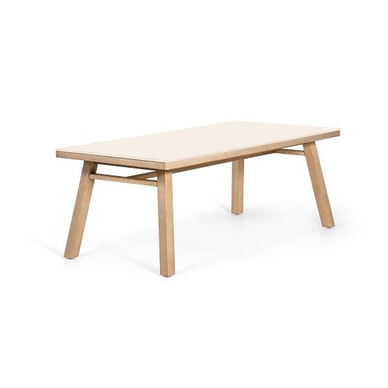 Table de jardin Wabi 200 cm avec plateau en pierre, bois d'acacia clair/beige clair, rectangulaire