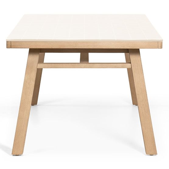 Table de jardin Wabi 200 cm avec plateau en pierre, bois d'acacia clair/beige clair, rectangulaire