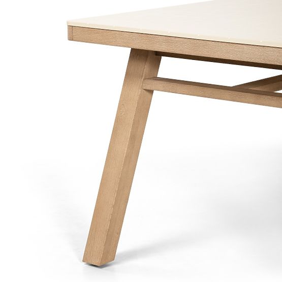 Table de jardin Wabi 200 cm avec plateau en pierre, bois d'acacia clair/beige clair, rectangulaire