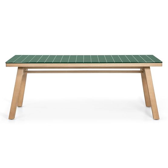 Table de jardin Wabi 200 cm avec plateau en pierre, bois d'acacia clair/vert, rectangulaire