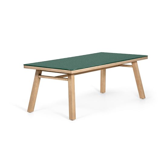 Table de jardin Wabi 200 cm avec plateau en pierre, bois d'acacia clair/vert, rectangulaire