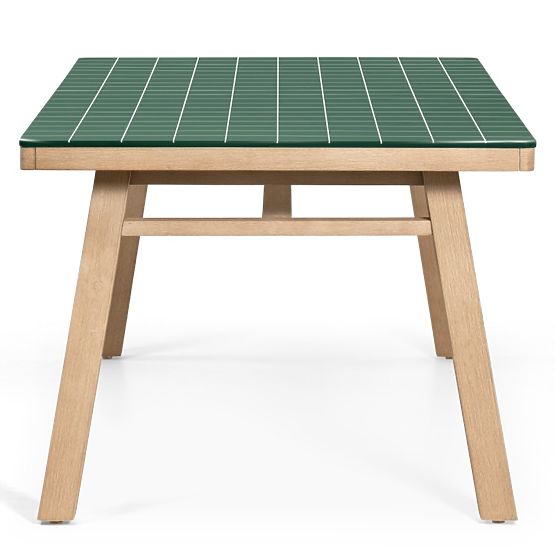 Table de jardin Wabi 200 cm avec plateau en pierre, bois d'acacia clair/vert, rectangulaire