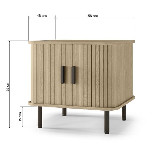 Table de nuit Gliss, arrondi, lamelles, chêne clair