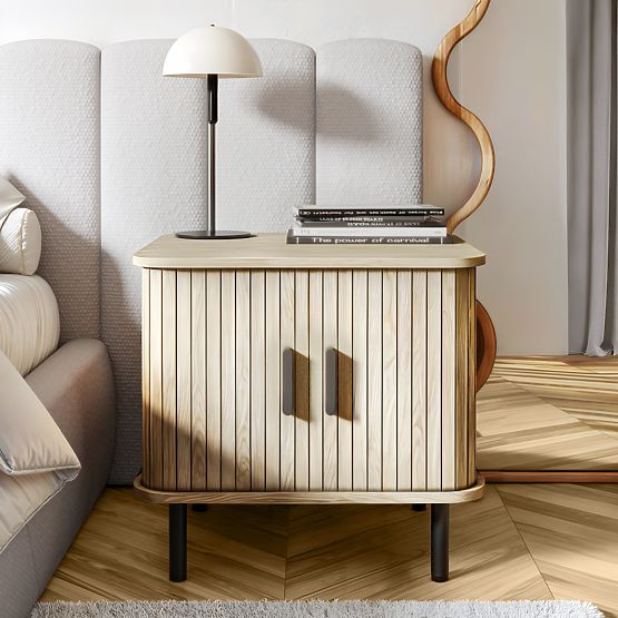 Table de nuit Gliss, arrondi, lamelles, chêne clair