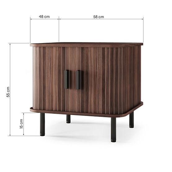 Table de nuit Gliss, arrondie, lamelles, noyer foncé