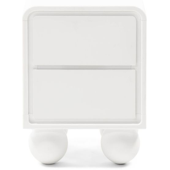 Table de nuit Lauria blanc, arrondi, pieds boules