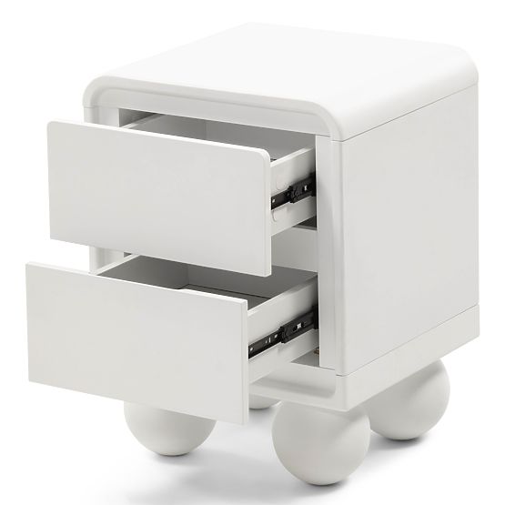 Table de nuit Lauria blanc, arrondi, pieds boules