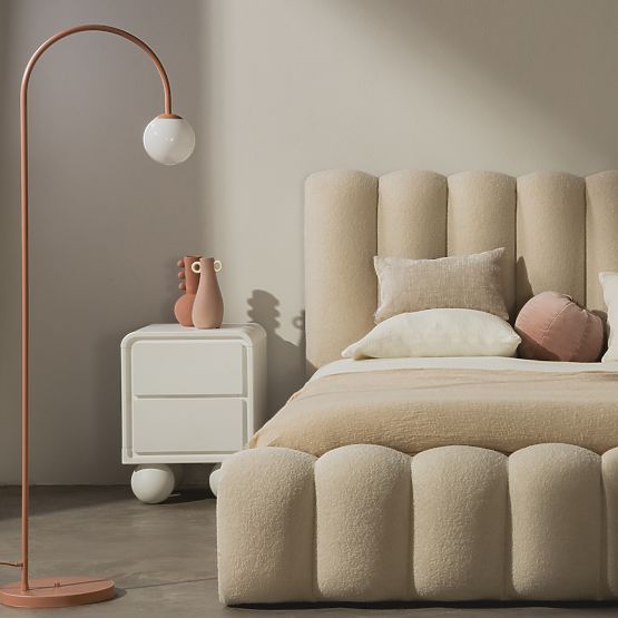 Table de nuit Lauria blanc, arrondi, pieds boules