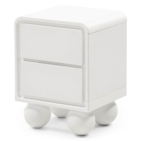 Table de nuit Lauria blanc, arrondi, pieds boules