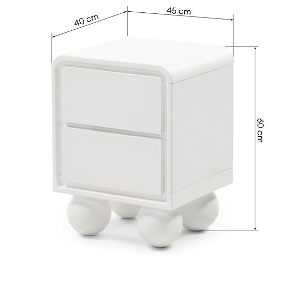 Table de nuit Lauria blanc, arrondi, pieds boules