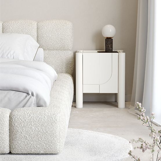 Table de nuit Lunaria avec façade fraisée, blanc