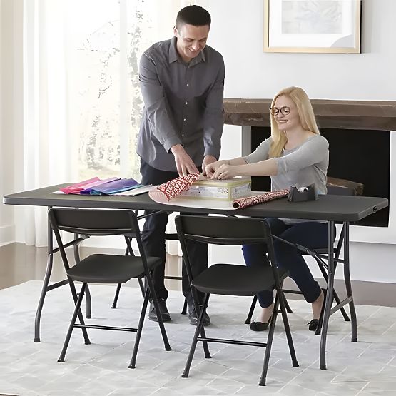 Table de restauration pliable 180 cm en valise noir ModernHome