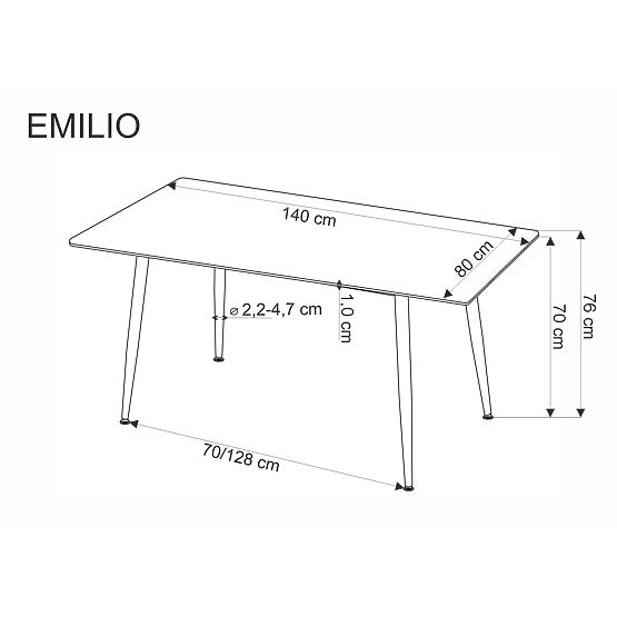 Table EMILIO 120 plateau - marbre blanc, pieds - noirs (2p=1pièce)