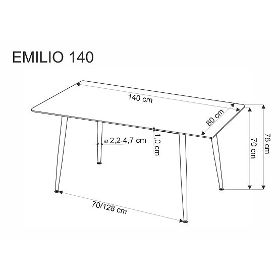 Table EMILIO 140 plateau - marbre blanc, pieds - noir (2p=1pc)