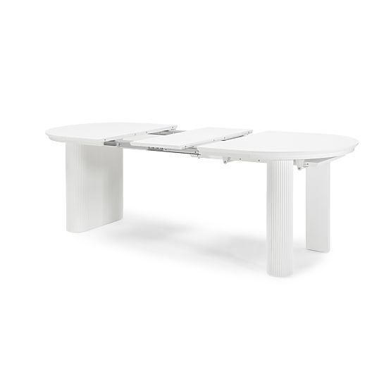 Table extensible Audrey 160-240 cm, ovale, blanc, avec rainures, formes arrondies