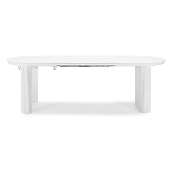 Table extensible Audrey 160-240 cm, ovale, blanc, avec rainures, formes arrondies