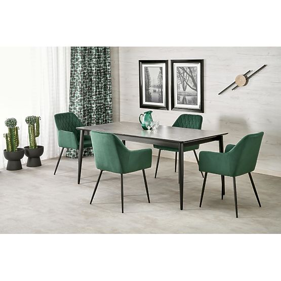 Table extensible CHARLES, plateau - marbre gris, pieds - noirs