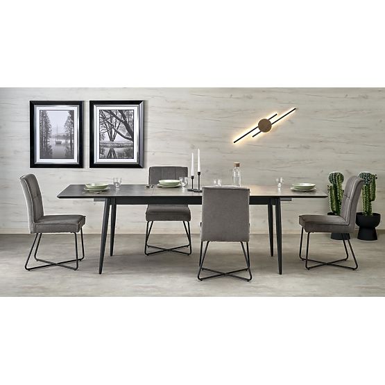 Table extensible CHARLES, plateau - marbre gris, pieds - noirs
