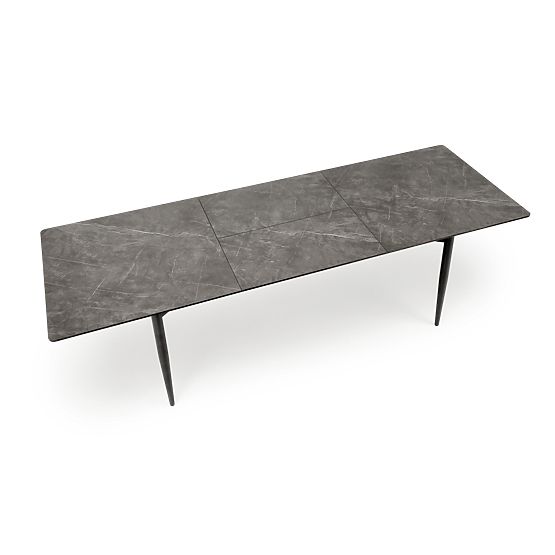 Table extensible CHARLES, plateau - marbre gris, pieds - noirs