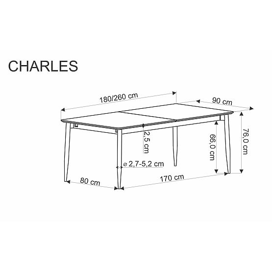 Table extensible CHARLES, plateau - marbre gris, pieds - noirs