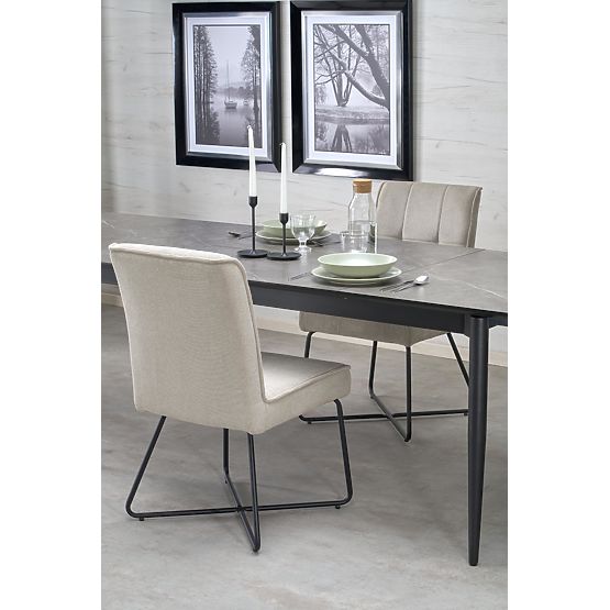 Table extensible CHARLES, plateau - marbre gris, pieds - noirs