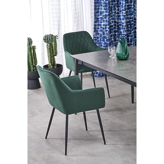 Table extensible CHARLES, plateau - marbre gris, pieds - noirs