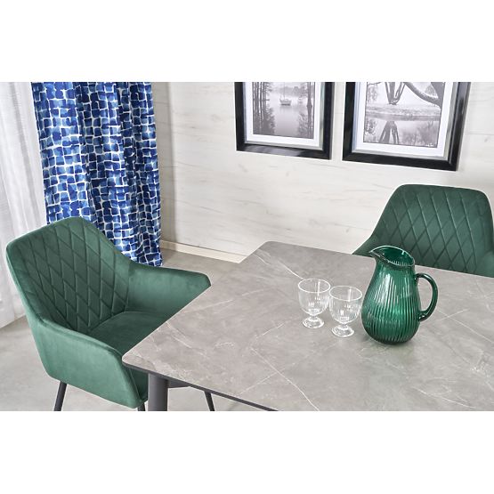 Table extensible CHARLES, plateau - marbre gris, pieds - noirs