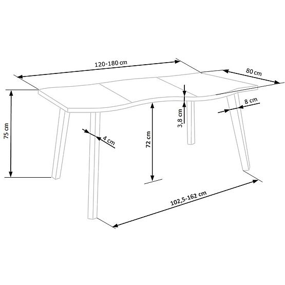 Table extensible DICKSON 120-180/80 cm, plateau - naturel, pieds - noirs (2p=1ks)