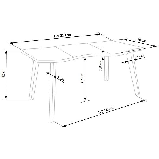 Table extensible DICKSON 2 150-210/90 cm, plateau - naturel, pieds - noirs (2p=1ks)