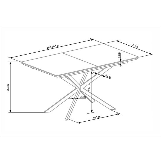 Table extensible DIESEL plateau - marbre blanc / gris foncé, pieds - noirs (2p=1ks)