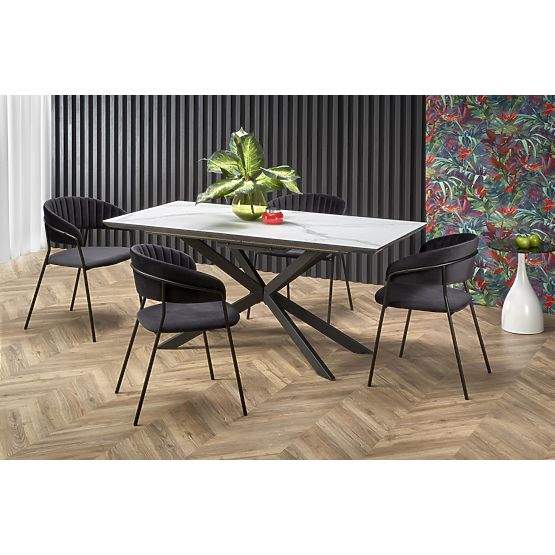 Table extensible DIESEL plateau - marbre blanc / gris foncé, pieds - noirs (2p=1ks)