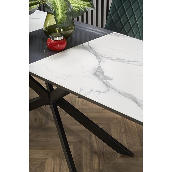 Table extensible DIESEL plateau - marbre blanc / gris foncé, pieds - noirs (2p=1ks)