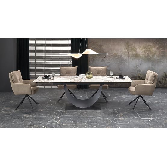 Table extensible FERNANDO, plateau - marbre blanc, pieds - noirs (3p=1ks)